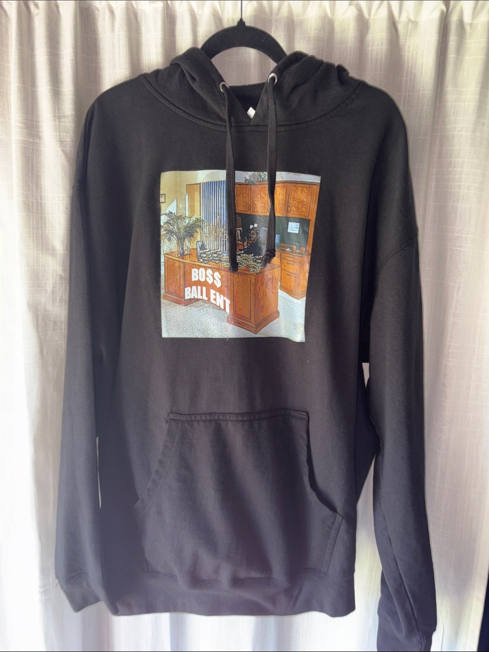 Boss Black Crewneck Hoodie with Retro Office Graphic